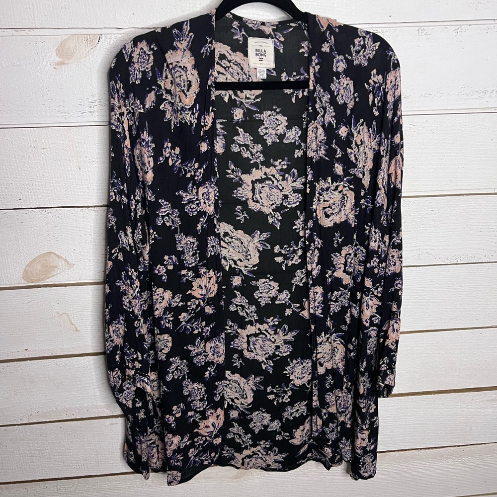 Billabong floral boho open front tunic kimono cover up size s/m
